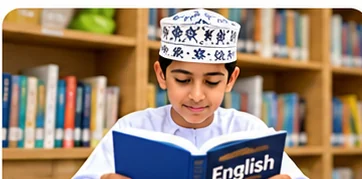 Omani student reading an English book
